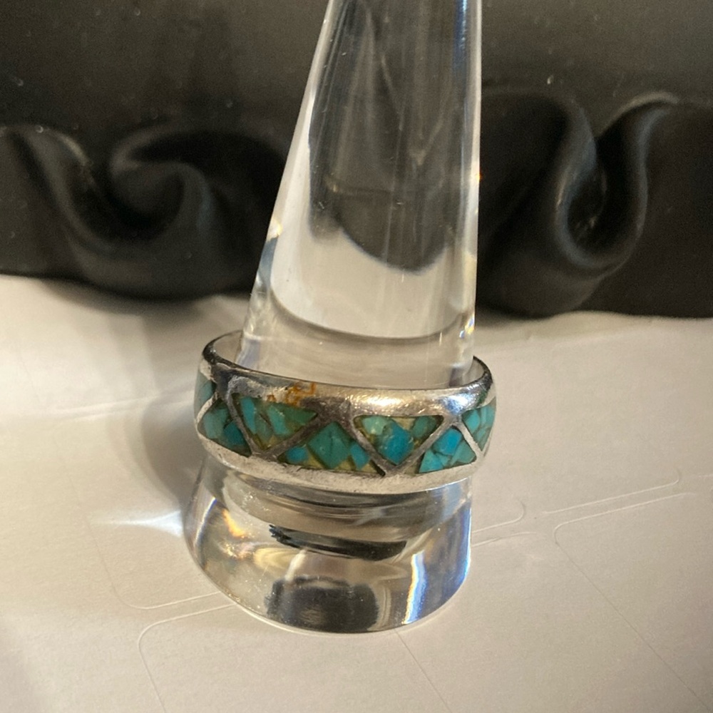 HPVintage men’s silver turquoise wedding band approximately a size 12 on sizer